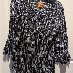 Navy Geometric Patterned Women's Tory Burch Top